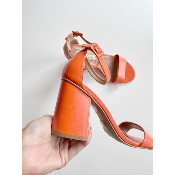 L'INTERVALLE Eos Orange Leather Open Toe Ankle Strap Block Heel Sandals, Size 7 - Picture 4 of 14